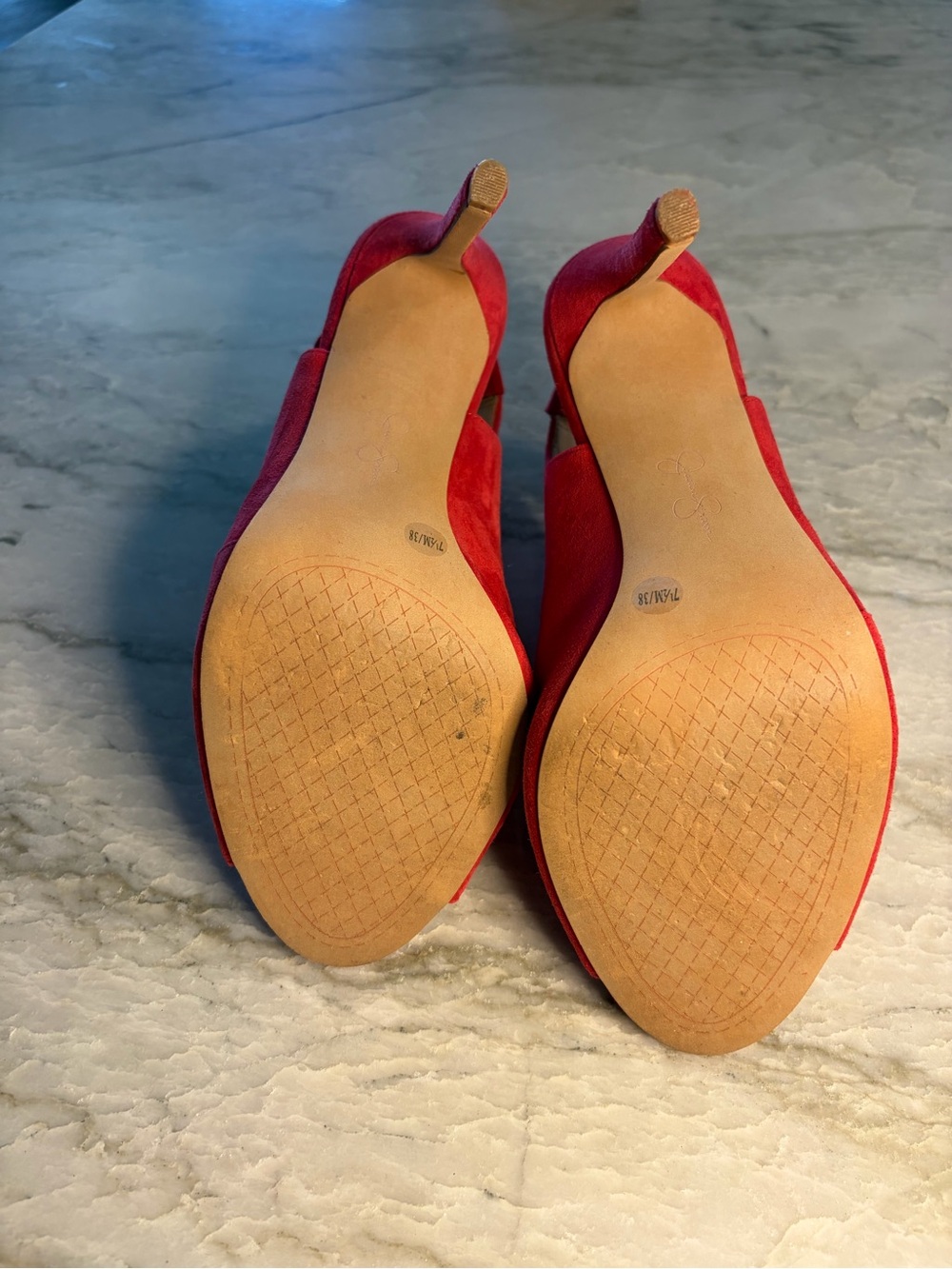 Jessica Simpson Red Suede Open-Toe Stiletto Sandals - Picture 6 of 6